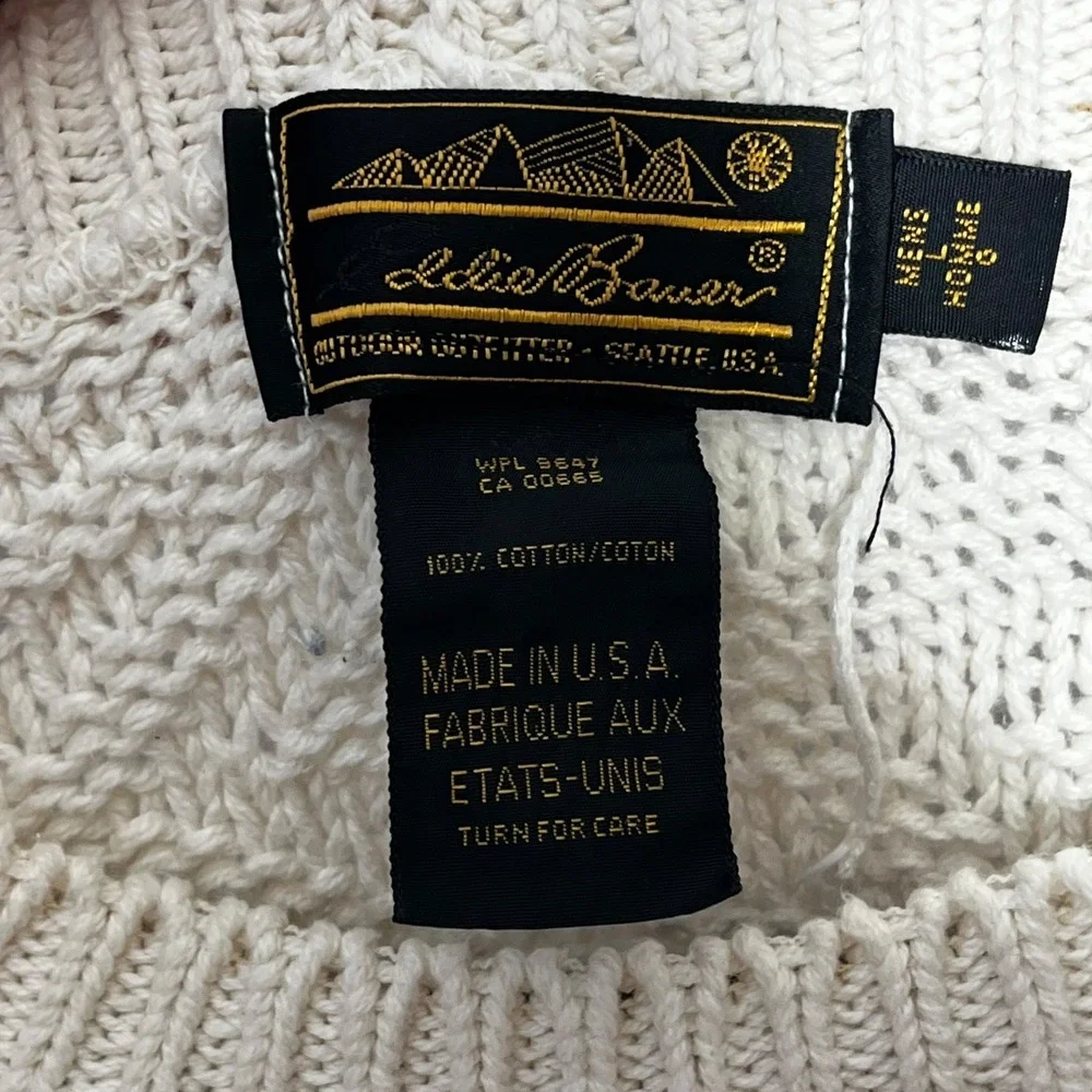 Eddie Bauer Mens Size L Cream Textured Knit Cotton Crew Neck Sweater Made in USA - Picture 5 of 7